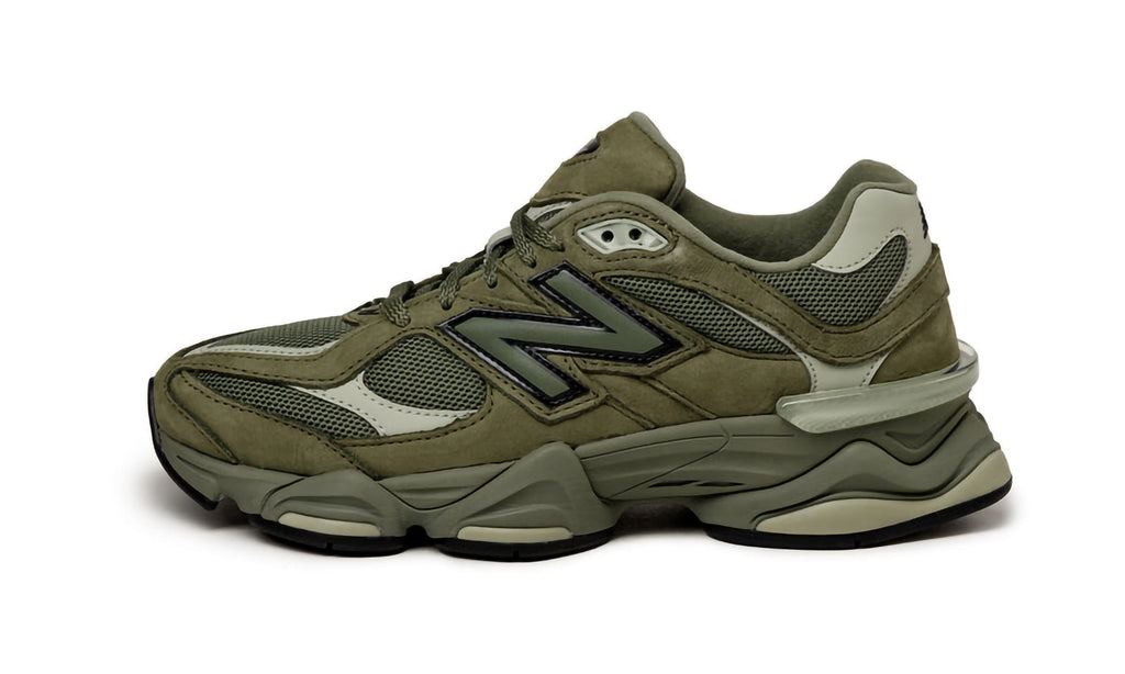 New Balance 9060 Sneakers - Olive Green and Grey with Cream Accents
