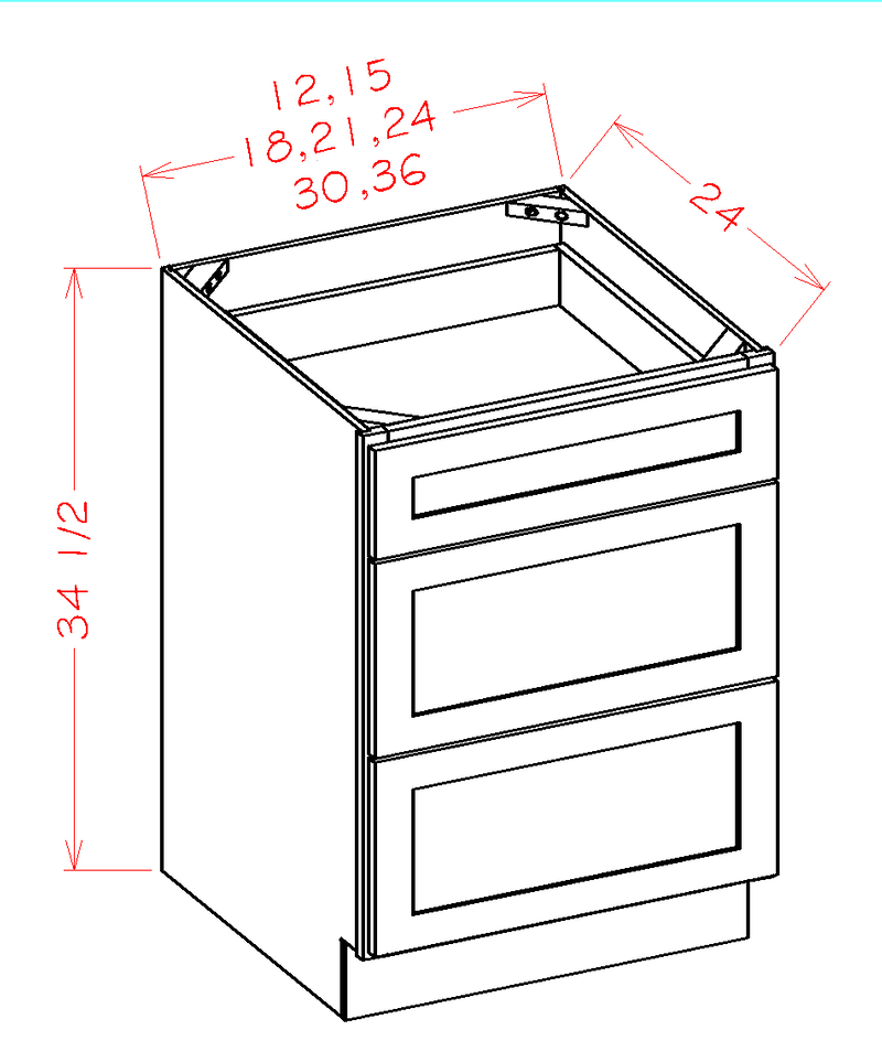 3 Drawers Base Cabinet High-Density Fiberboard T48052