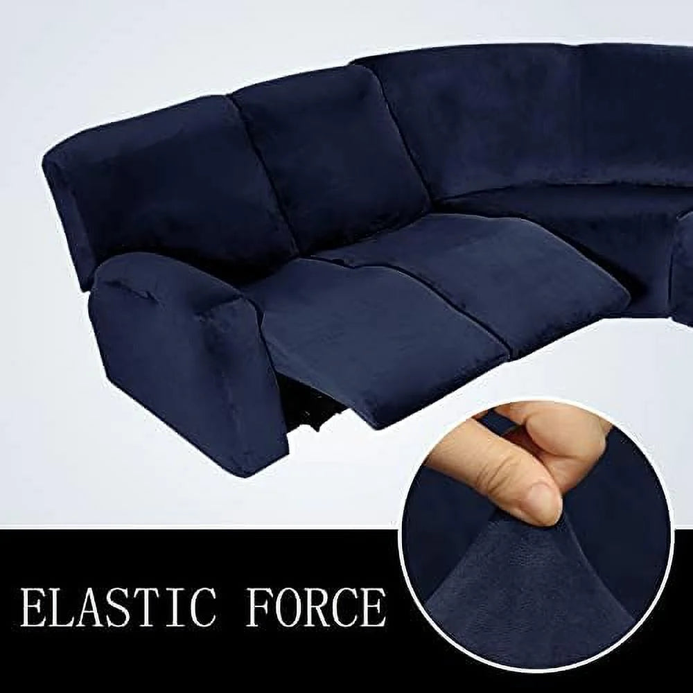 5 Seater Velvet Stretch Recliner Sofa Cover Set of 7 Pieces W648