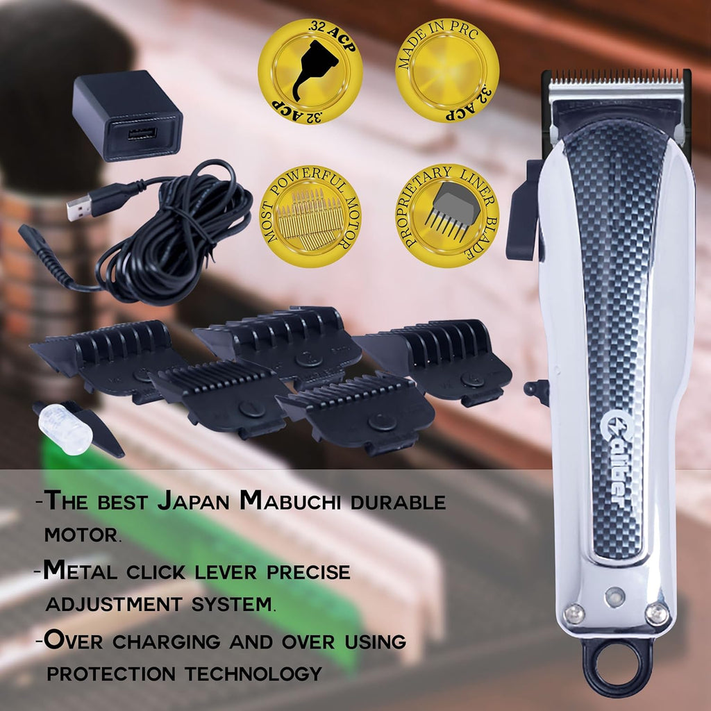 Cordless Electric Hair Clippers with 5 Comb Guards, Blade, Oil, USB Charging Cord & Brush D750