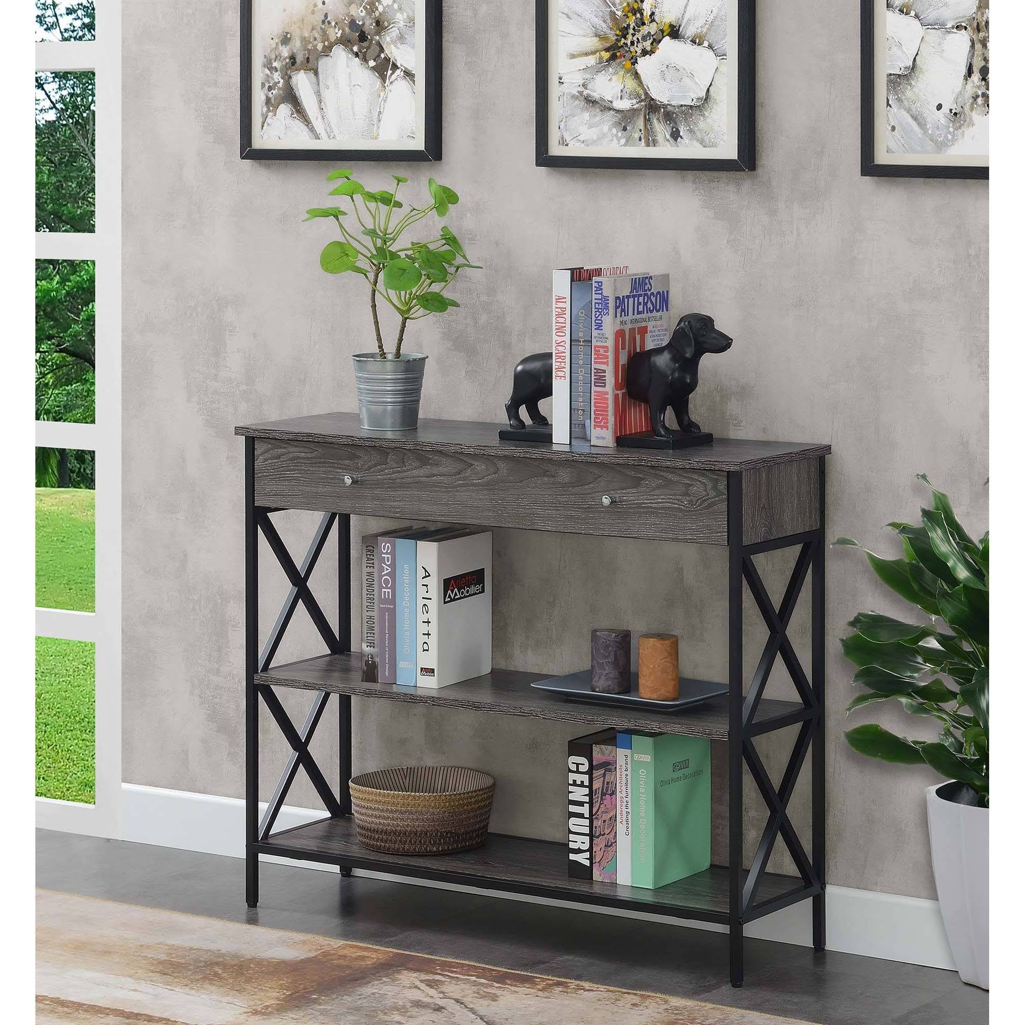 Weathered Gray/Black 1 Drawer Console Table with Shelves R756