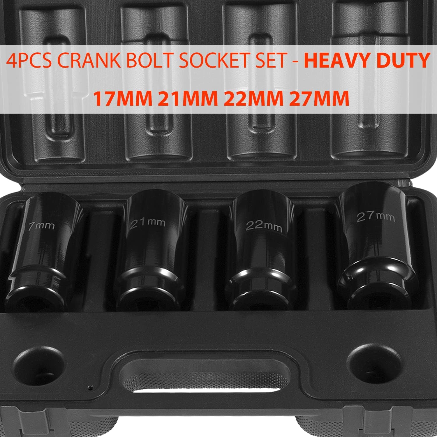 4pcs 1/2 Inch Drive Deep Impact Socket Set 17mm 21mm 22mm 27mm with Storage Case Z5772
