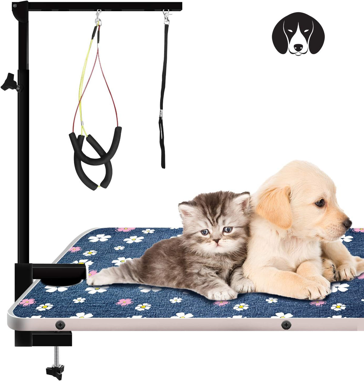 Dog Grooming Arm with Clamp Portable Two Grooming Arms 41 inch Height Adjustable Dark Grey P556484