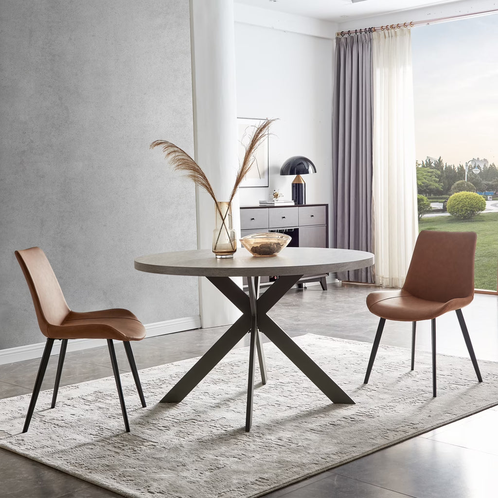 Round Dining Table Set with Steel Legs and 2 Brown Chairs Y33608