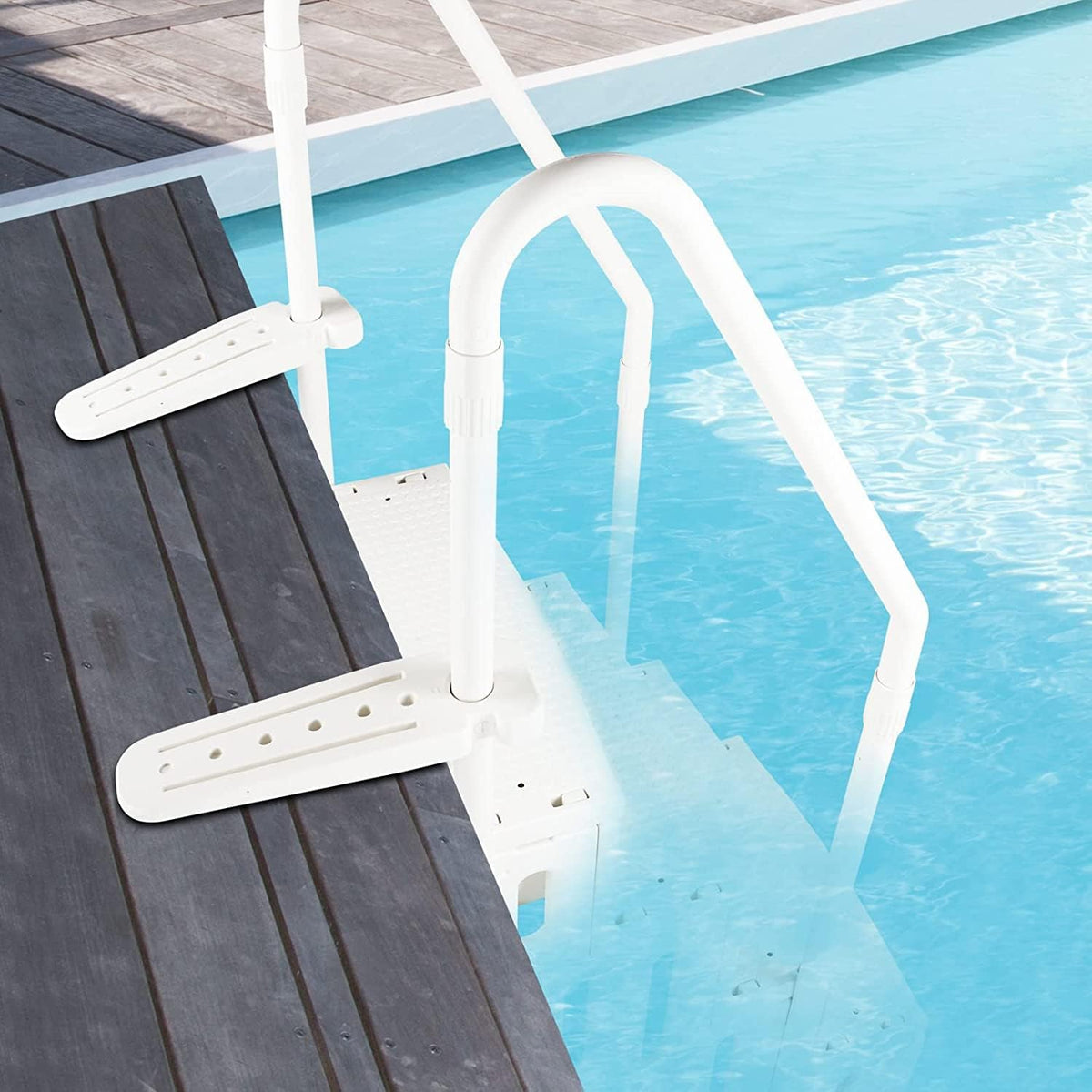 White Adjustable Above Ground Swimming Pool Ladder with Handrails S385