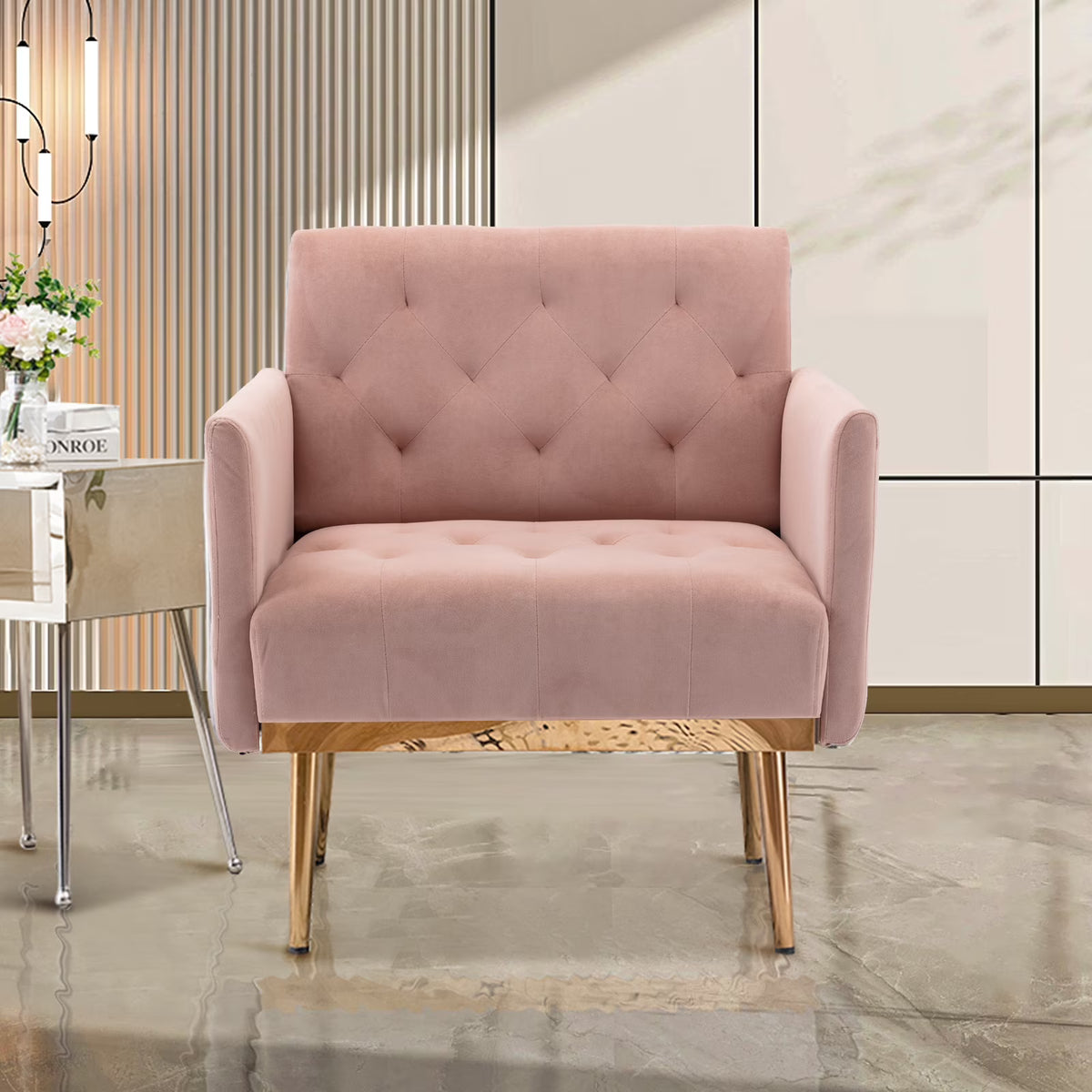 Pink Velvet Accent Chair with Metal Legs L70162