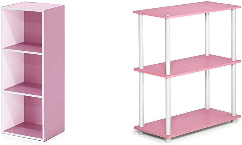 3-Tier Open Shelf Bookcase & 3-Tier Display Rack, White/Pink P118221