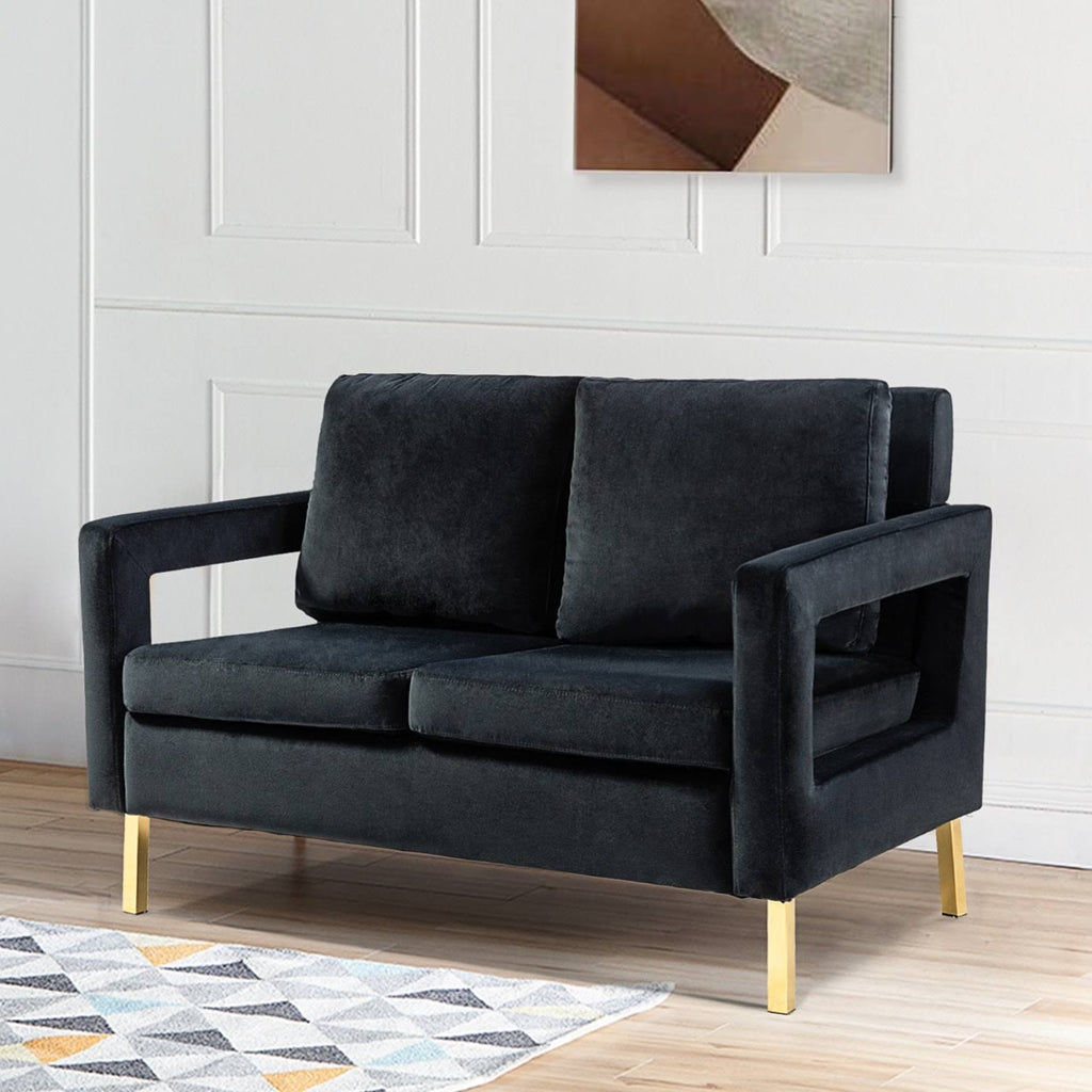 Black Loveseat with Gold Metal Legs D8607