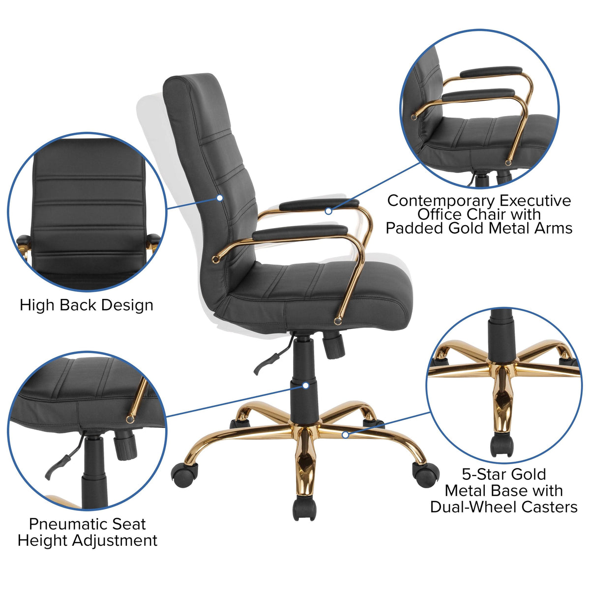 Black Bonded Leather Executive Swivel Chair with Chrome Base A5597