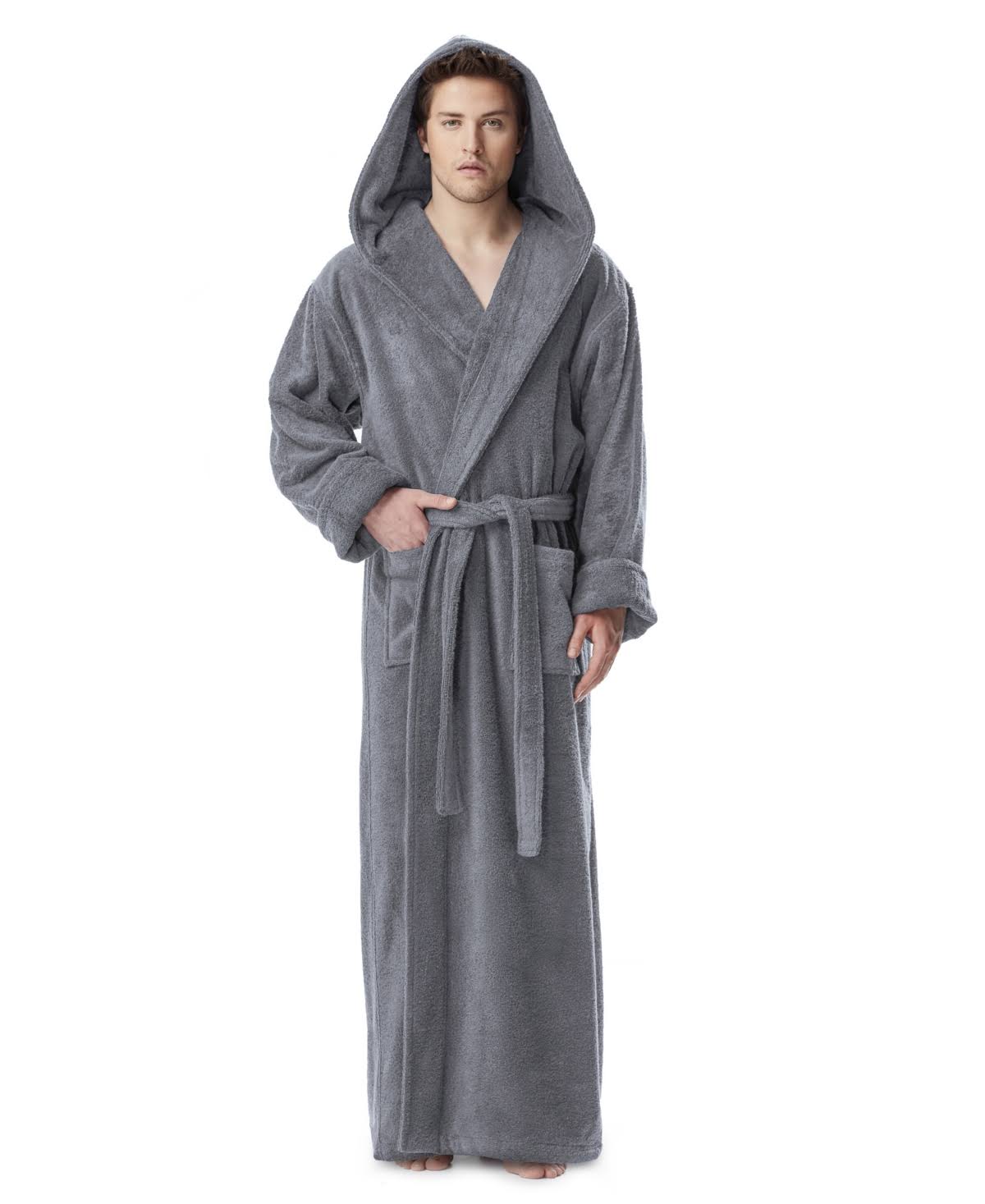 White Medium Hooded Turkish Cotton Bathrobe M7170