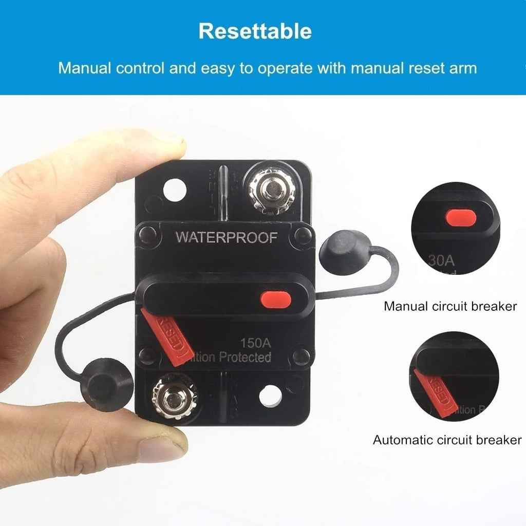 150 Amp Circuit Breaker with Manual Reset 12V-36V DC Waterproof Surface Mount J661