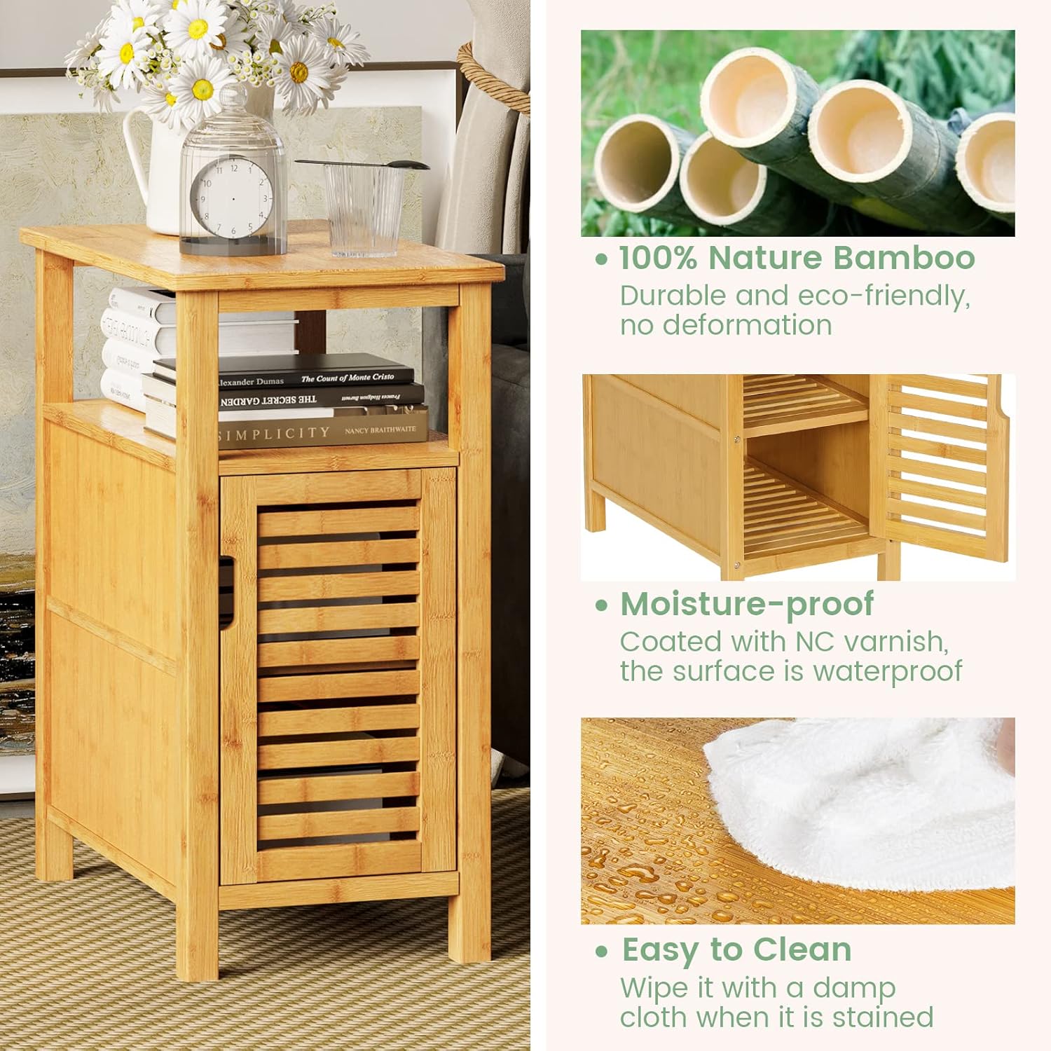 Bamboo 3-Tier Narrow End Table with Storage Shelf A11083