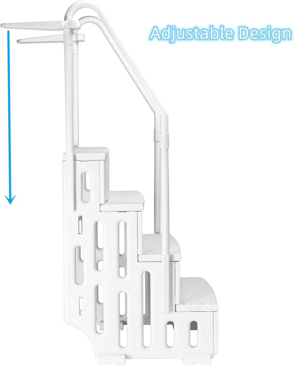 White Adjustable Above Ground Swimming Pool Ladder with Handrails S385