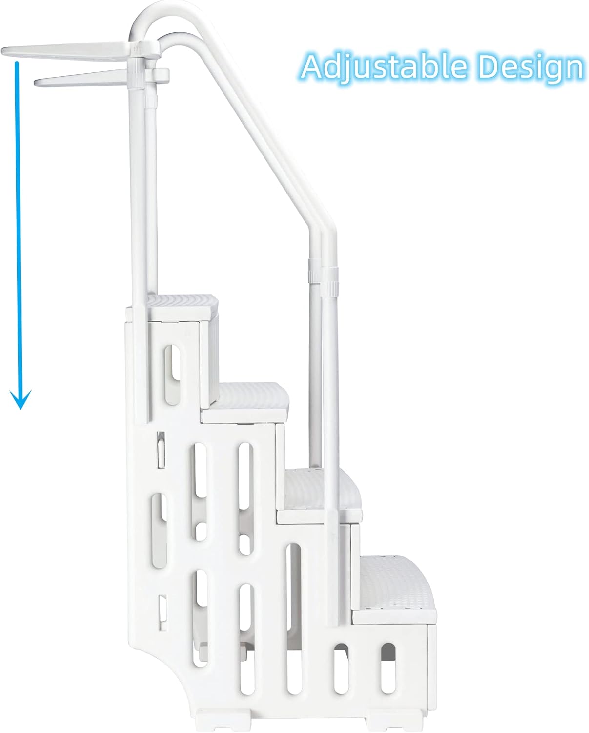 White Adjustable Above Ground Swimming Pool Ladder with Handrails S385