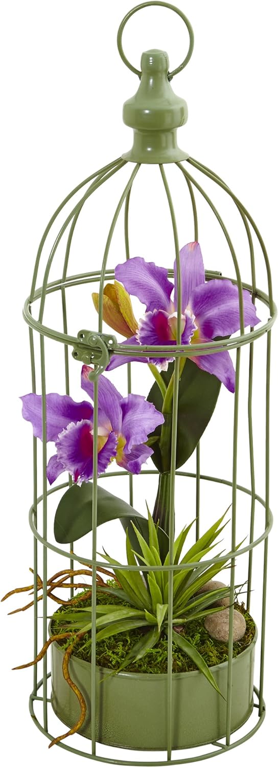 Purple Silk Orchid Arrangement in Bird Cage, Pack of 2 O27436