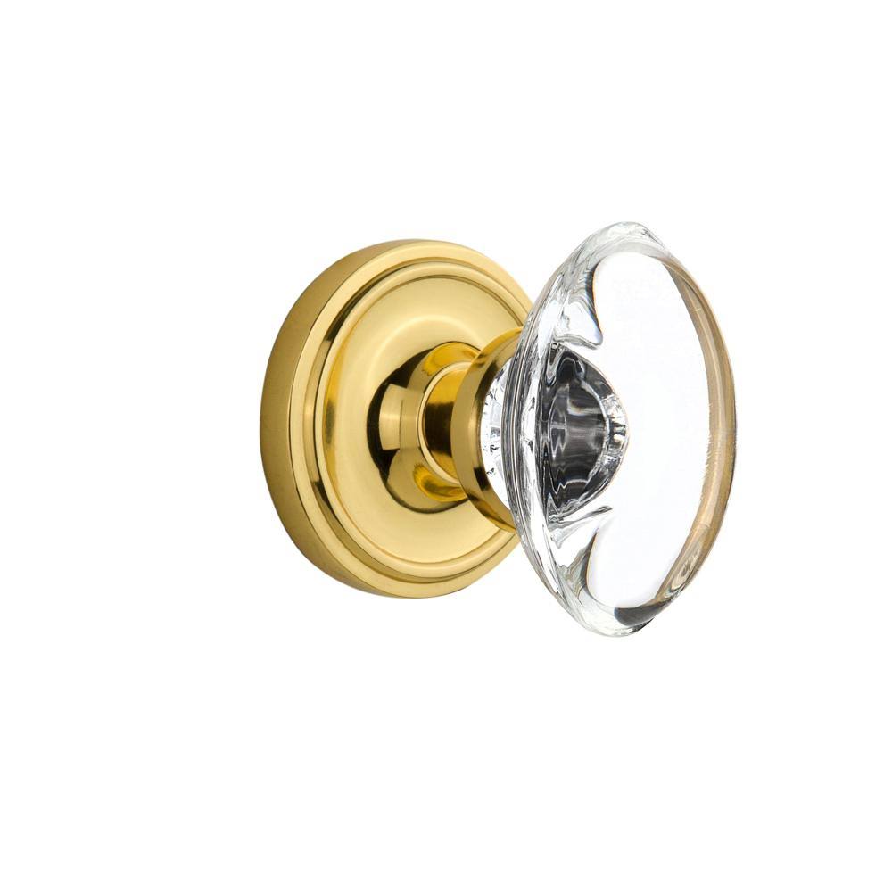 Polished Brass Oval Crystal Glass Door Knob G3112