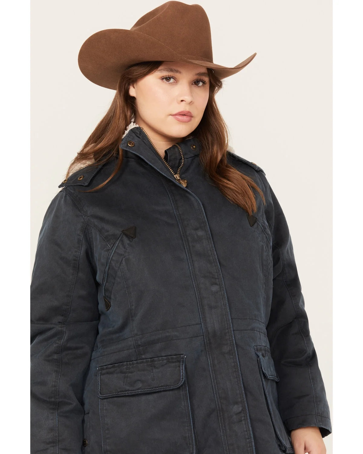 Navy Sherpa-Lined Hooded Jacket Plus Size 2X T41868