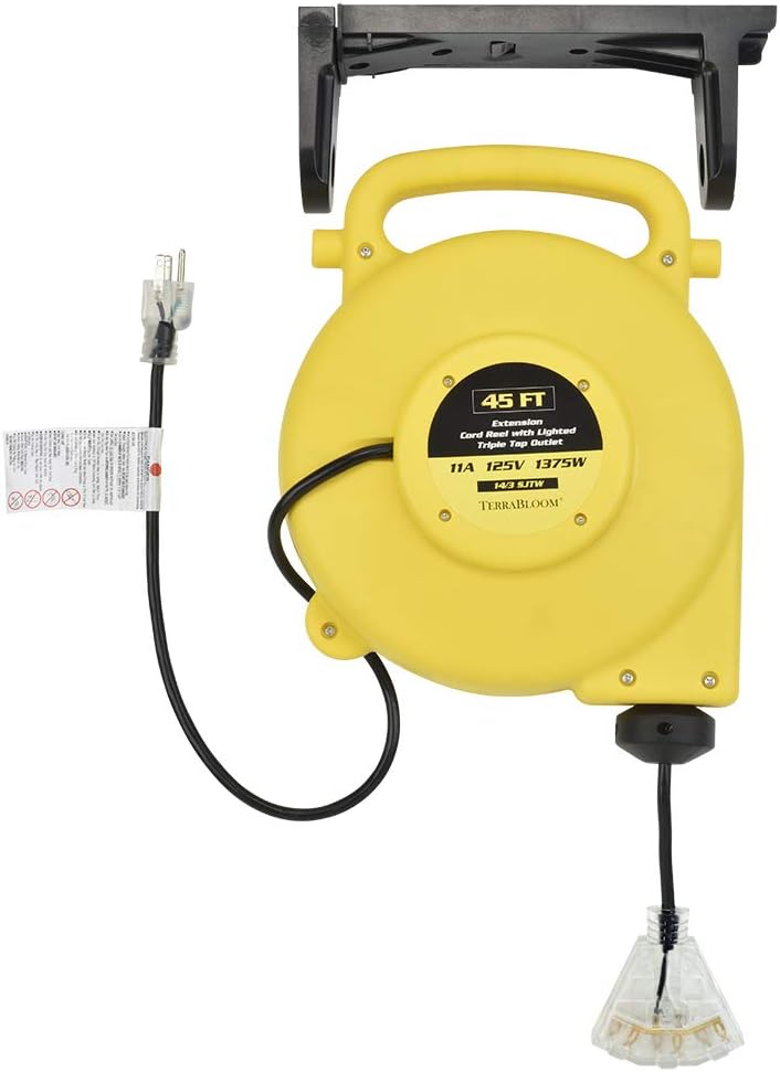 40 Ft 12/3 Retractable Extension Cord Reel with 3 Electrical Outlets N881391