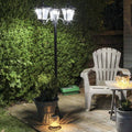 Large Black Triple Head Solar Security Lamp Post, White LEDs, 2.1m C94067