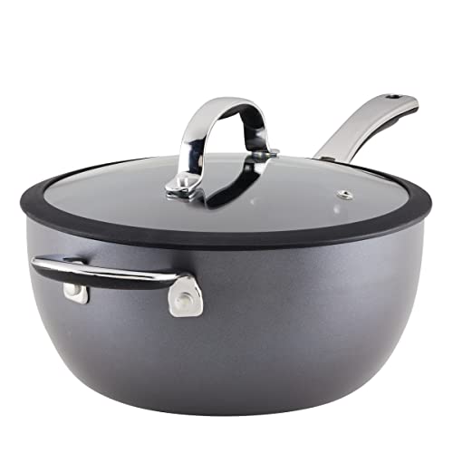 4.5 Quart Black Hard Anodized Nonstick Saucier Pan with Lid O7332