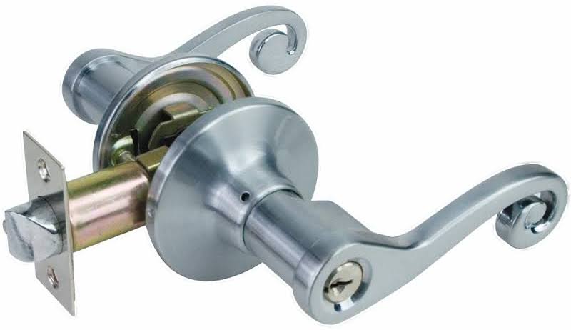 Satin Nickel Light Commercial Duty Door Handle Lock Set with 6 Keys Total, 3-Pack C692964