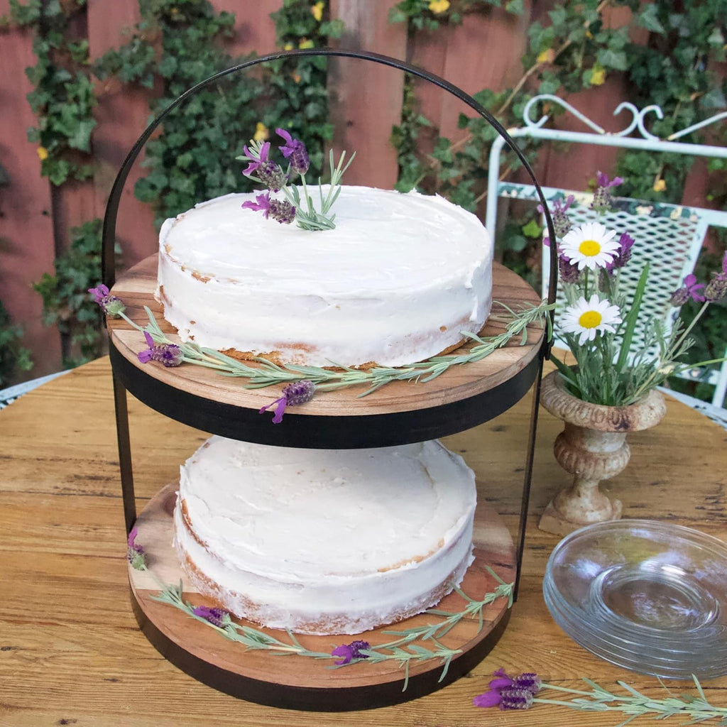 2-Tier Wood Iron Cupcake and Cake Stand with Handle L871378