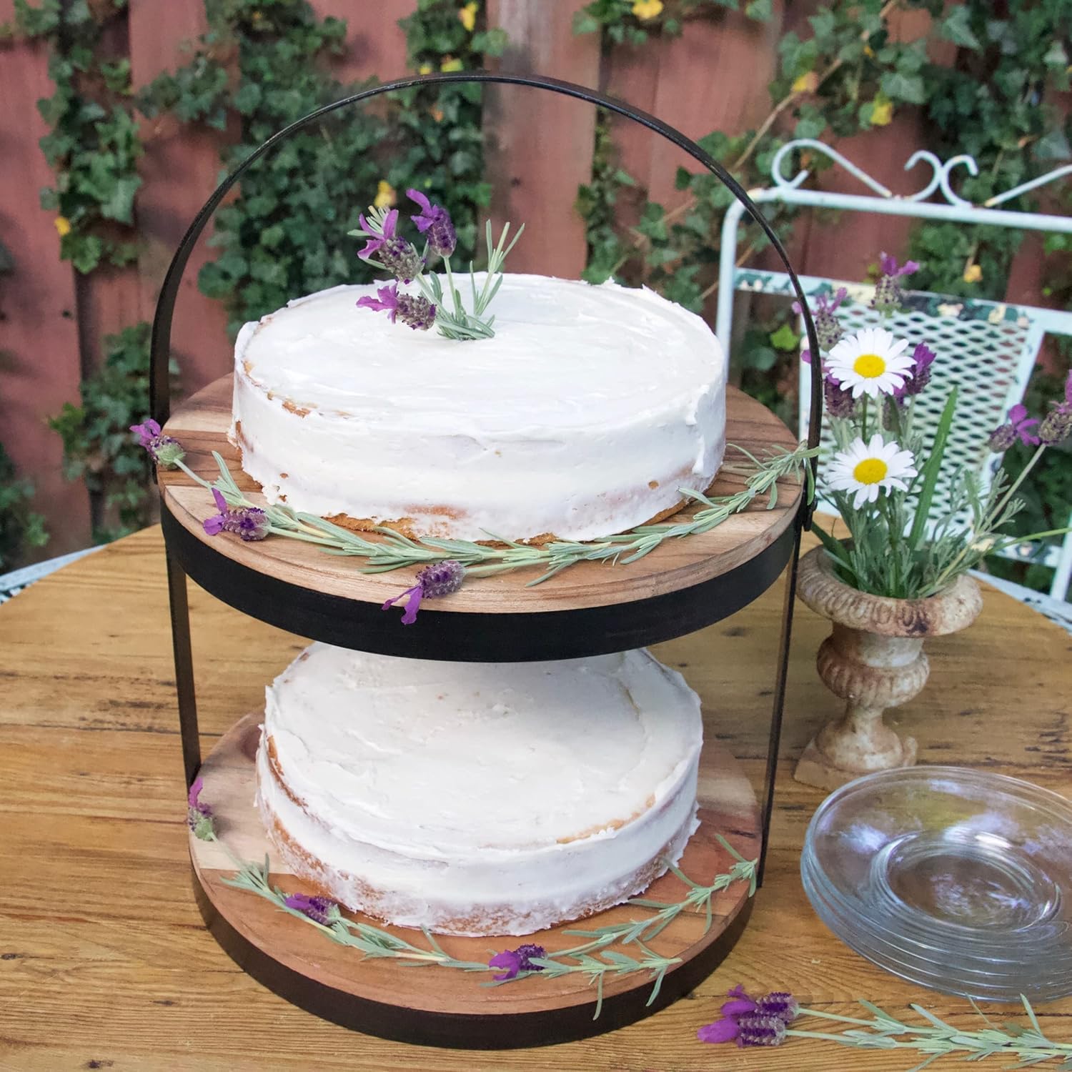 2-Tier Wood Iron Cupcake and Cake Stand with Handle L871378