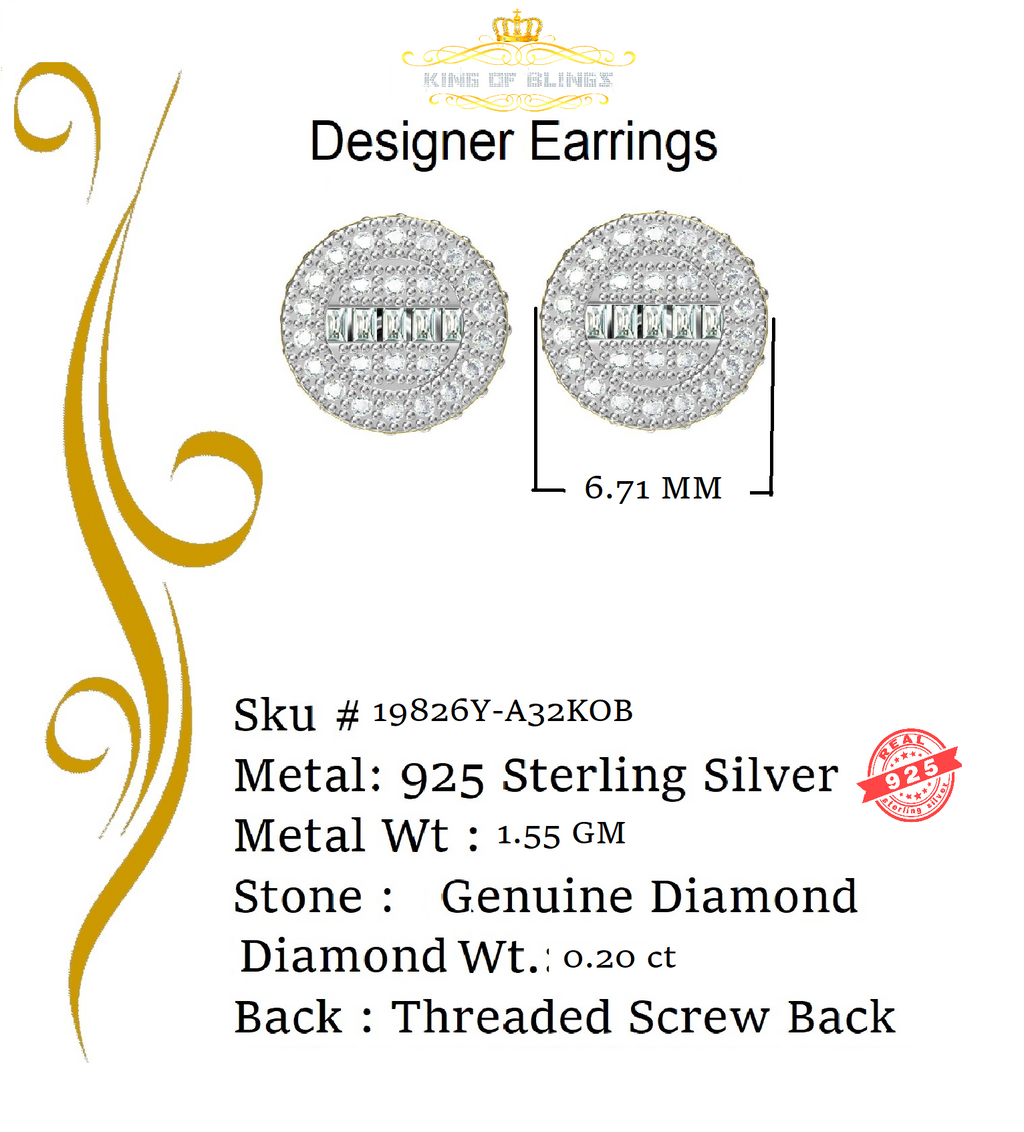 925 Yellow Silver 0.20ct Diamond Men's Round Earrings A816741