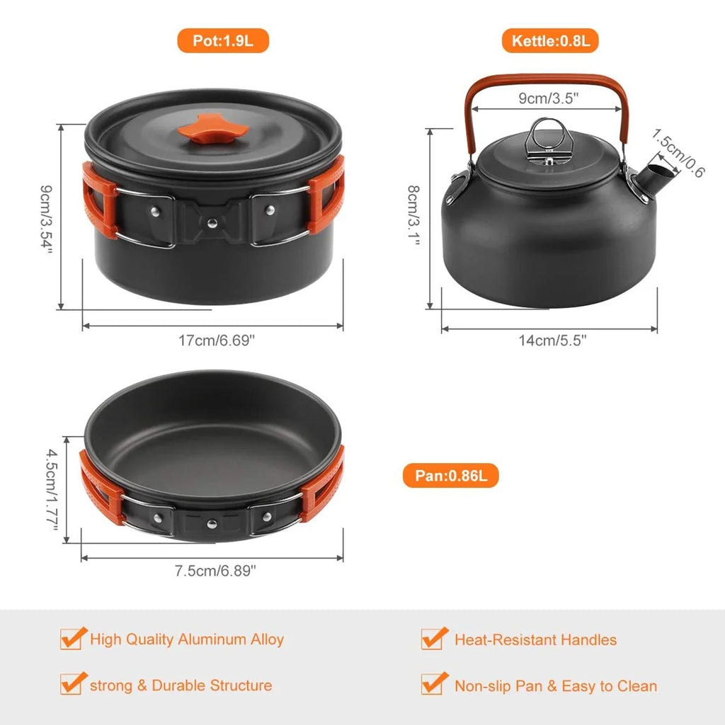 Camping Cookware Mess Kit Pot Pan Kettle Cooking Set Tableware with Stove Spoon Fork Cutter U101