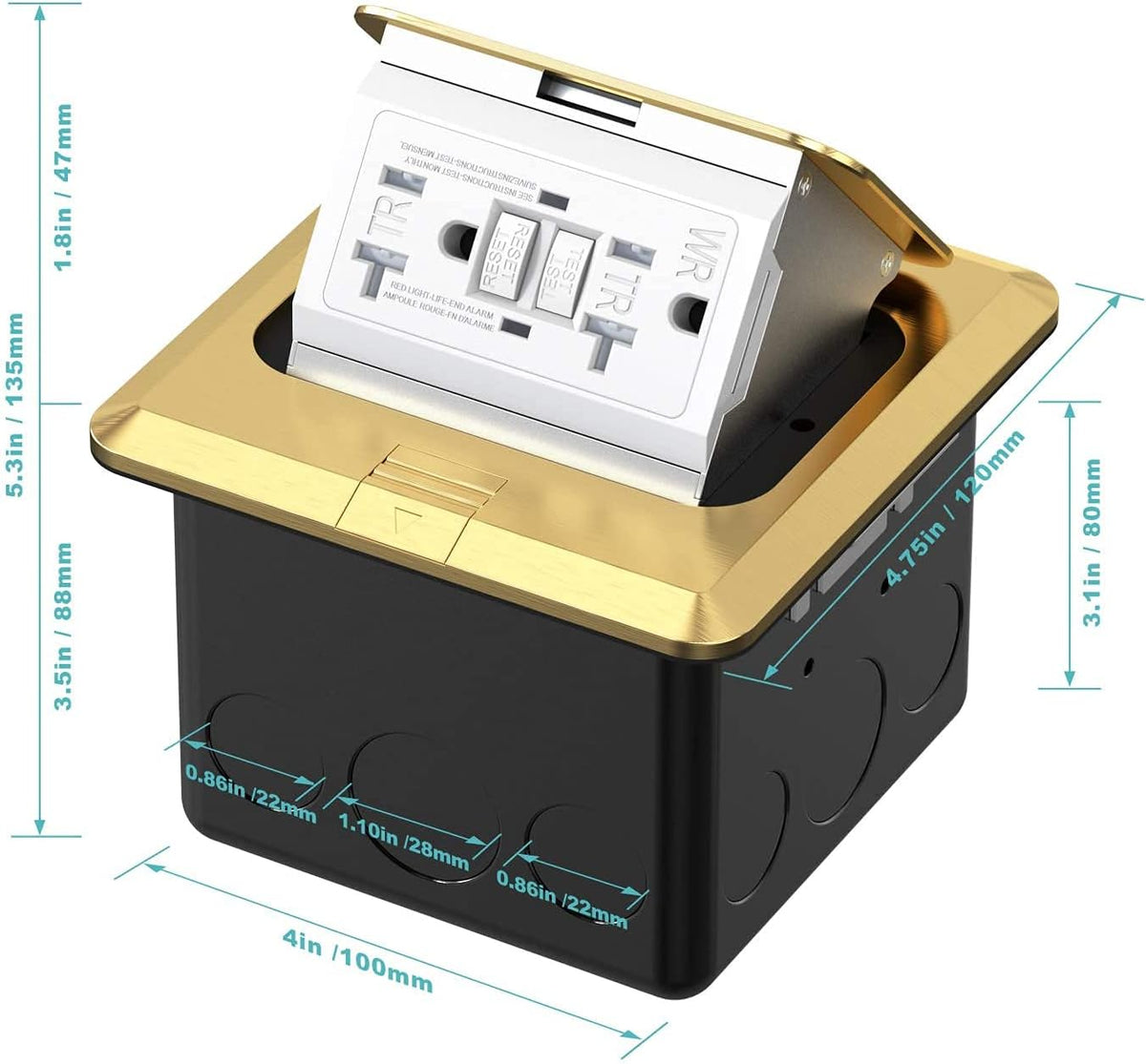 Gold Pack of 2 Pop Up Floor Outlet Covers Box with 20A Duplex Receptacle S7133