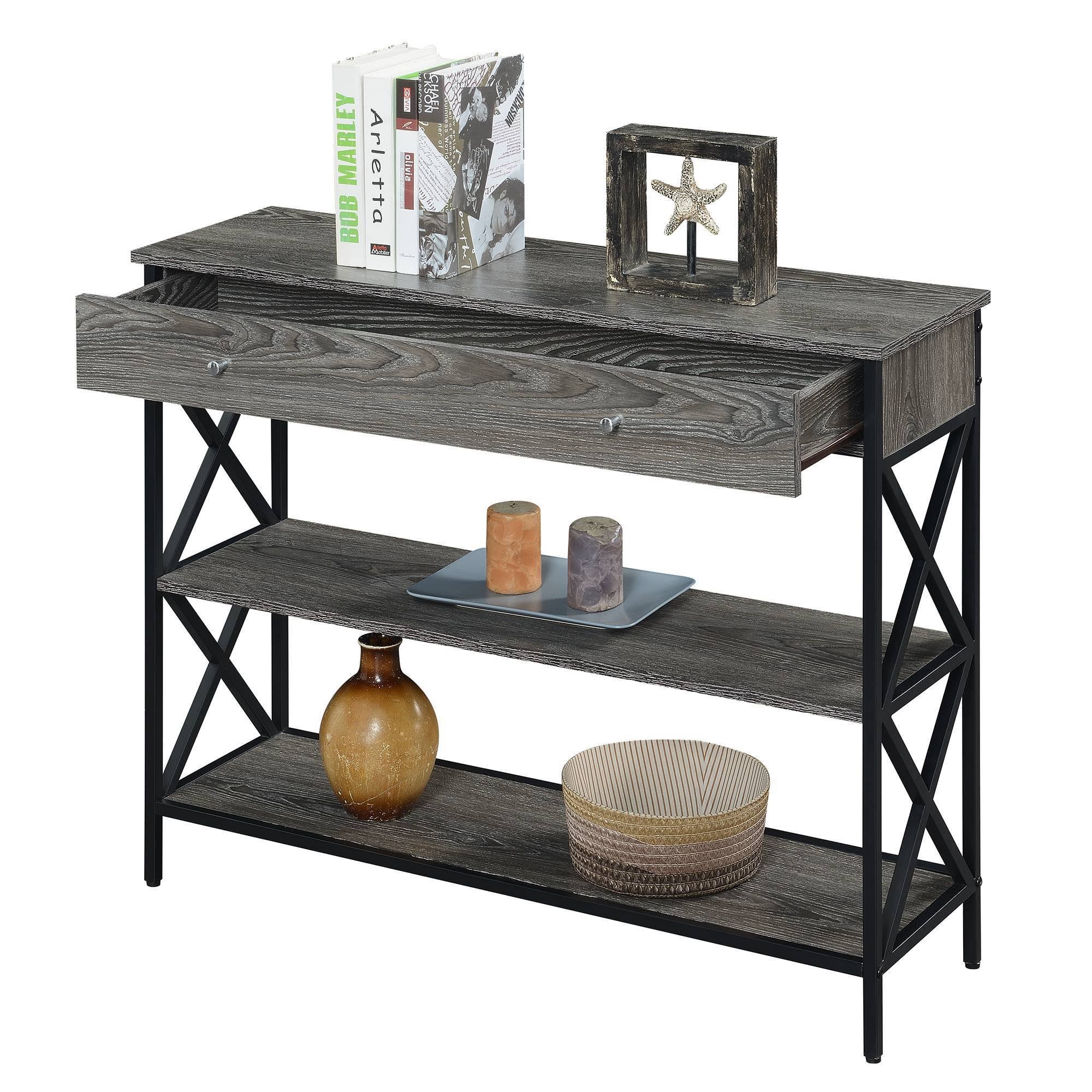 Weathered Gray/Black 1 Drawer Console Table with Shelves R756