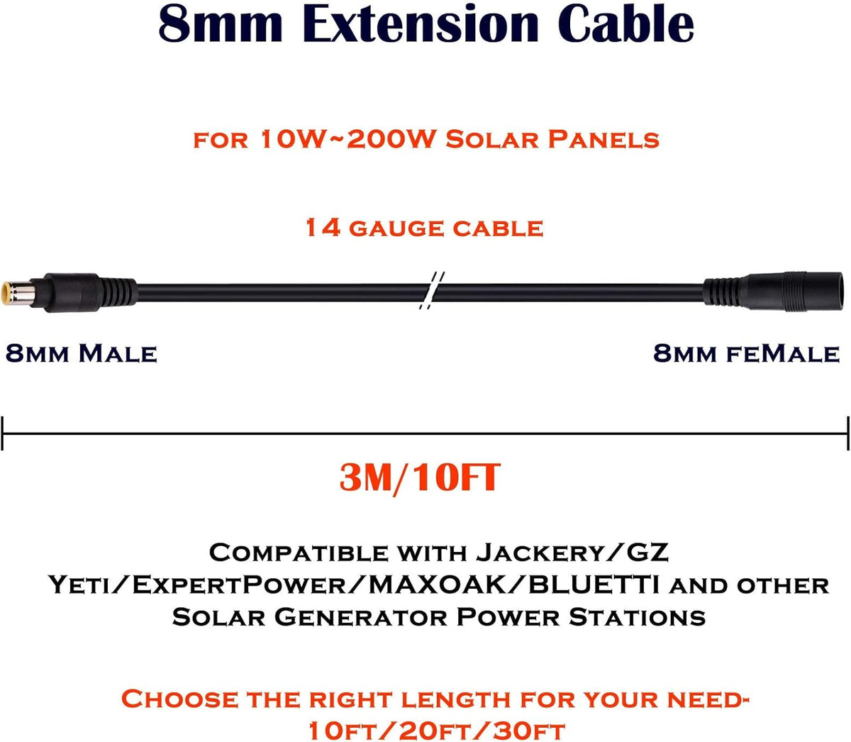 8mm Extension Cable 20Ft 6M DC 8mm Cord 14AWG F55353