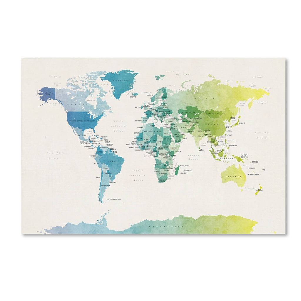 Watercolour Political Map of The World Canvas Art P413796