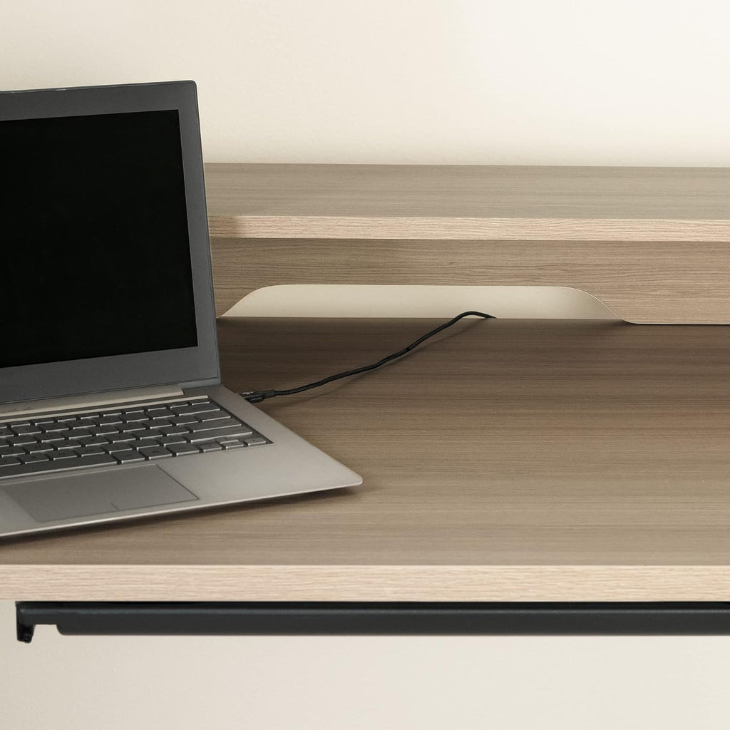 Adjustable Height Standing Desk with Built In Power Bar Soft Elm and Matte Black C6433