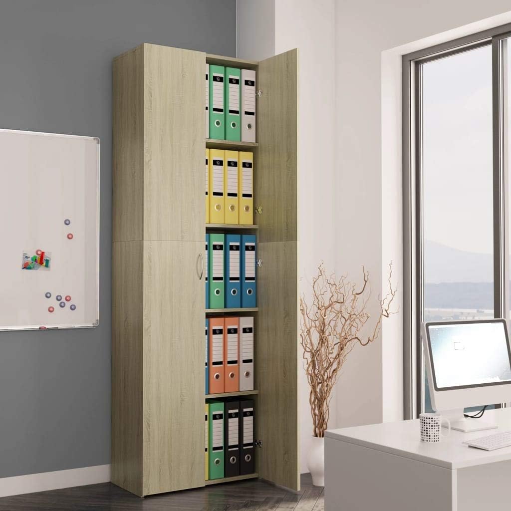 Office Cabinet with 5 Storage Shelves Two Doors Chipboard Letter File Cabinet Q925632