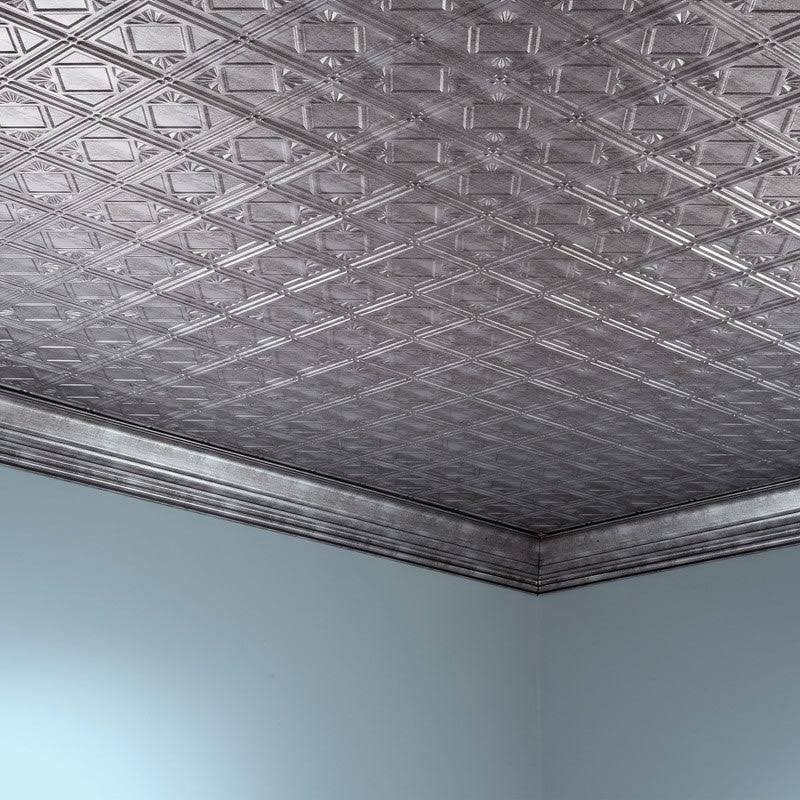 Crosshatch Silver 5 Pack Vinyl Glue Up Ceiling Tile H790