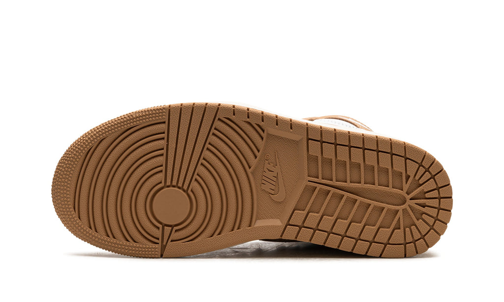 Air Jordan 1 Retro High OG Sneakers - Tan and White with Satin-Style Ribbon Laces