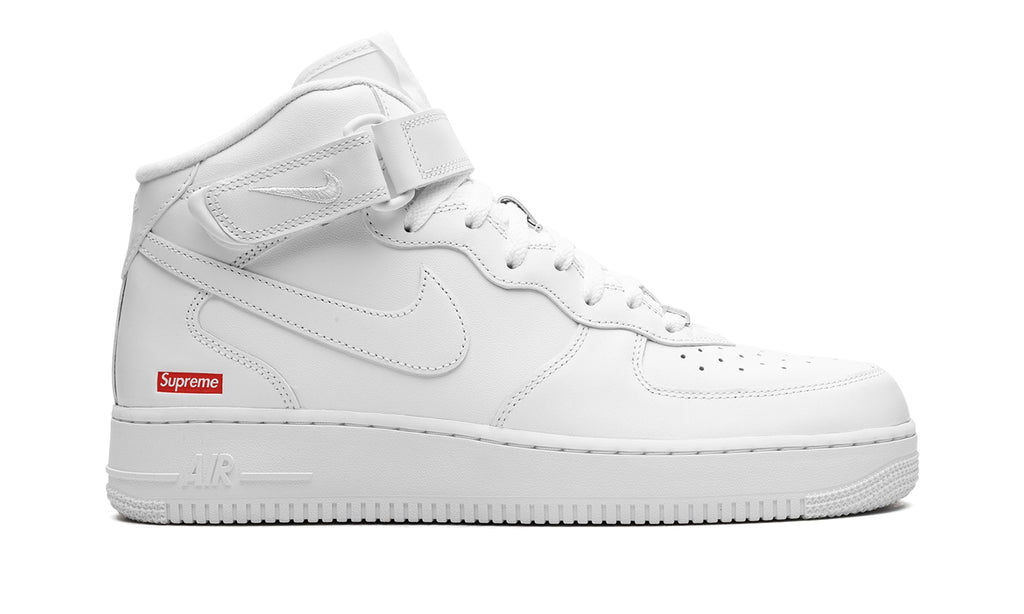 Nike Air Force 1 Mid Sneakers - White with Red Supreme Logo Detail