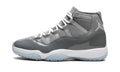 Air Jordan 11 Retro High-Top Sneakers - Gray with Glossy Overlays and Icy Blue Outsole