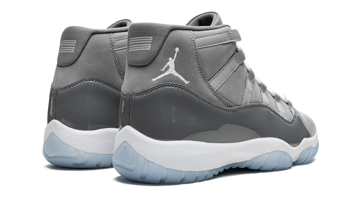 Air Jordan 11 Retro High-Top Sneakers - Gray with Glossy Overlays and Icy Blue Outsole