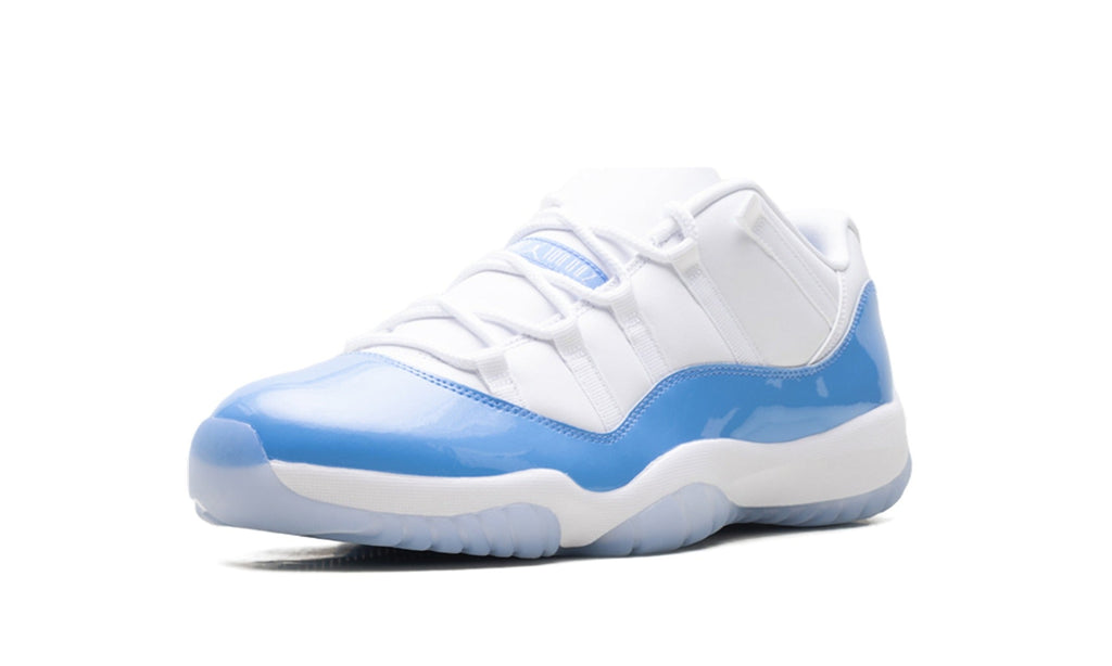Air Jordan 11 Retro Low Sneakers - White/Light Blue with Glossy Overlays