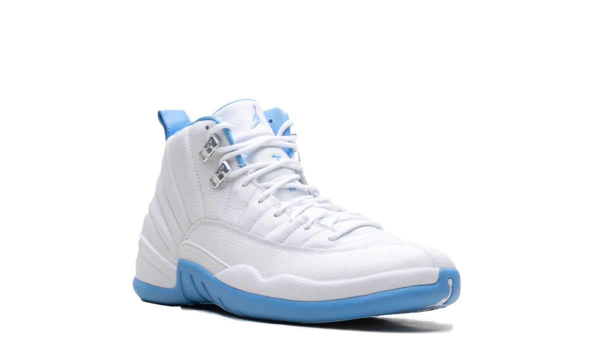 Air Jordan 12 Retro Sneakers - White/Light Blue with Silver Details