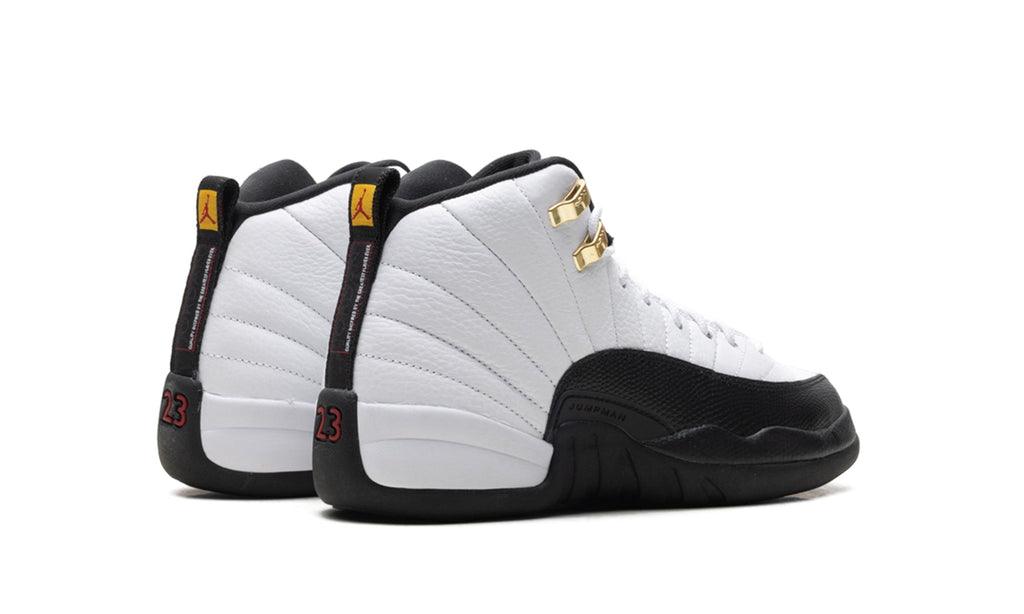 Air Jordan 12 Retro High-Top Sneakers - White and Black with Gold-Tone Eyelets