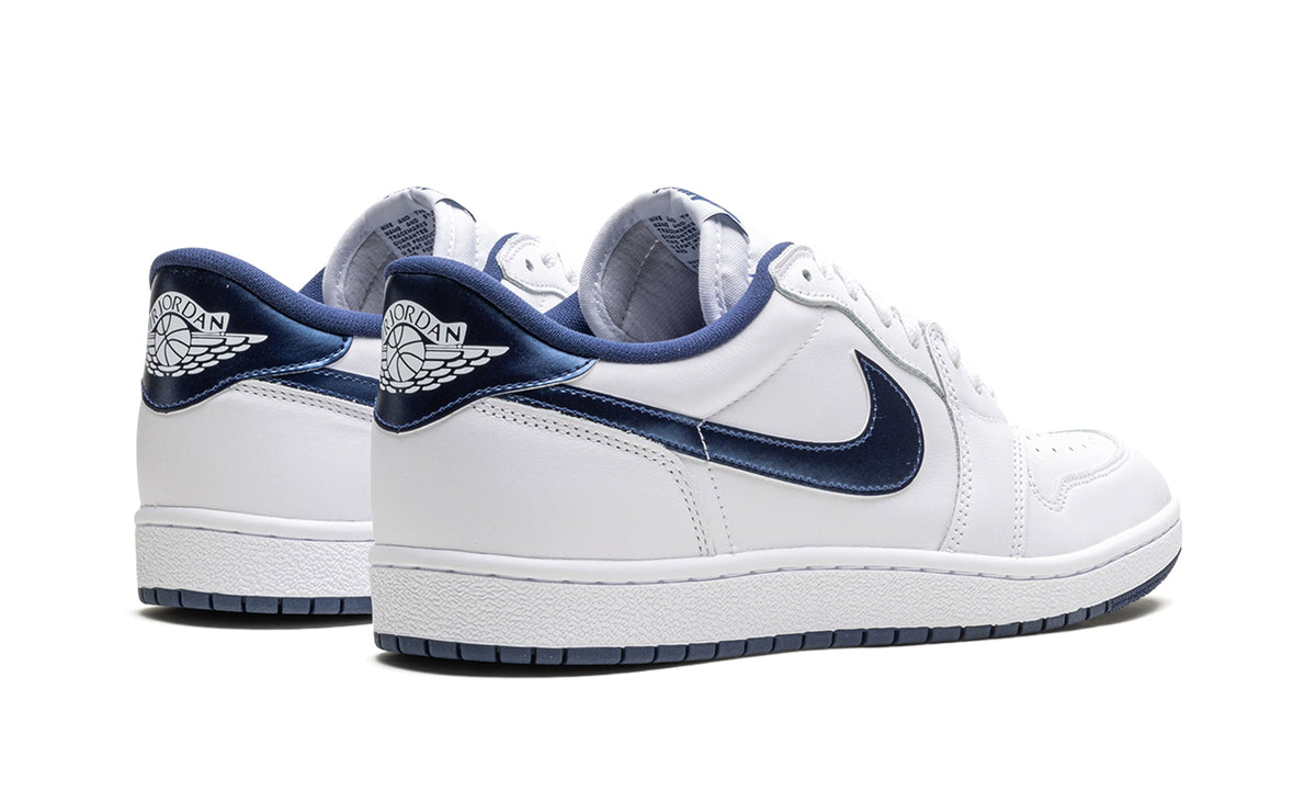 Air Jordan 1 Low '85 Sneakers - White and Navy with Glossy Swooshes