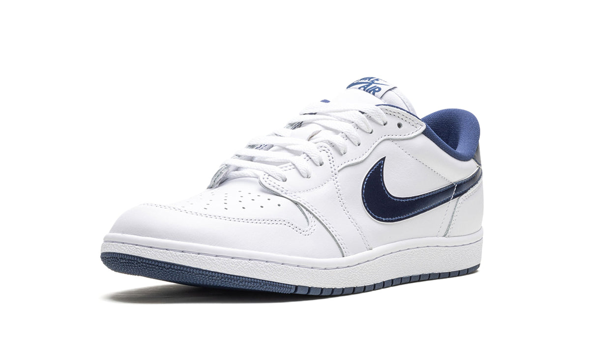 Air Jordan 1 Low '85 Sneakers - White and Navy with Glossy Swooshes