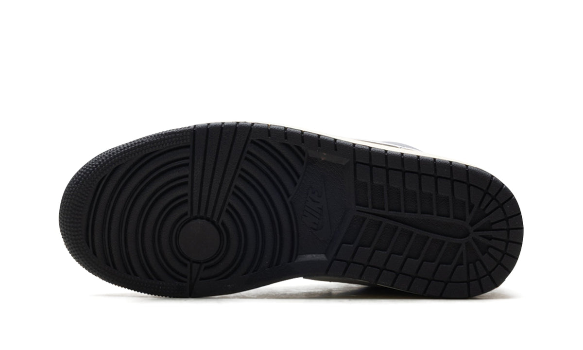 Air Jordan 1 Low Sneakers - Gray and Black with White Swooshes and Cream Midsole