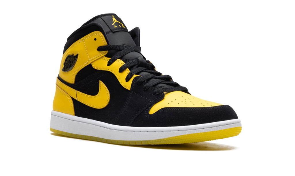Air Jordan 1 Mid Sneakers - Black and Yellow with White Midsole