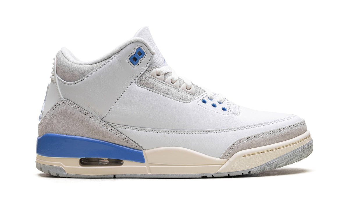 Air Jordan 3 Retro Sneakers - White/Grey/Blue with Cream Midsole