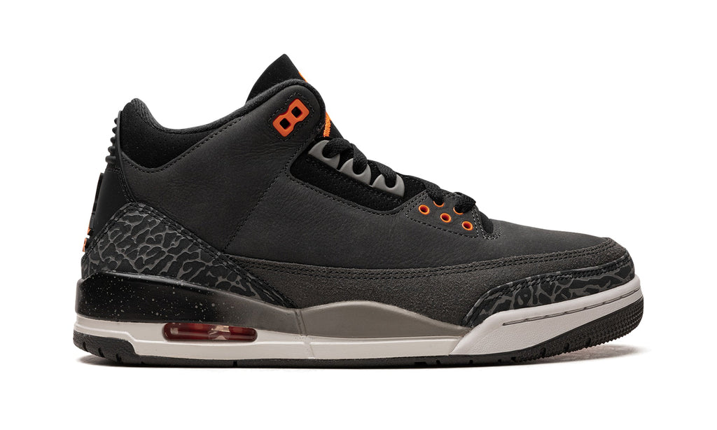 Air Jordan 3 Retro Sneakers - Black and Charcoal with Orange Accents