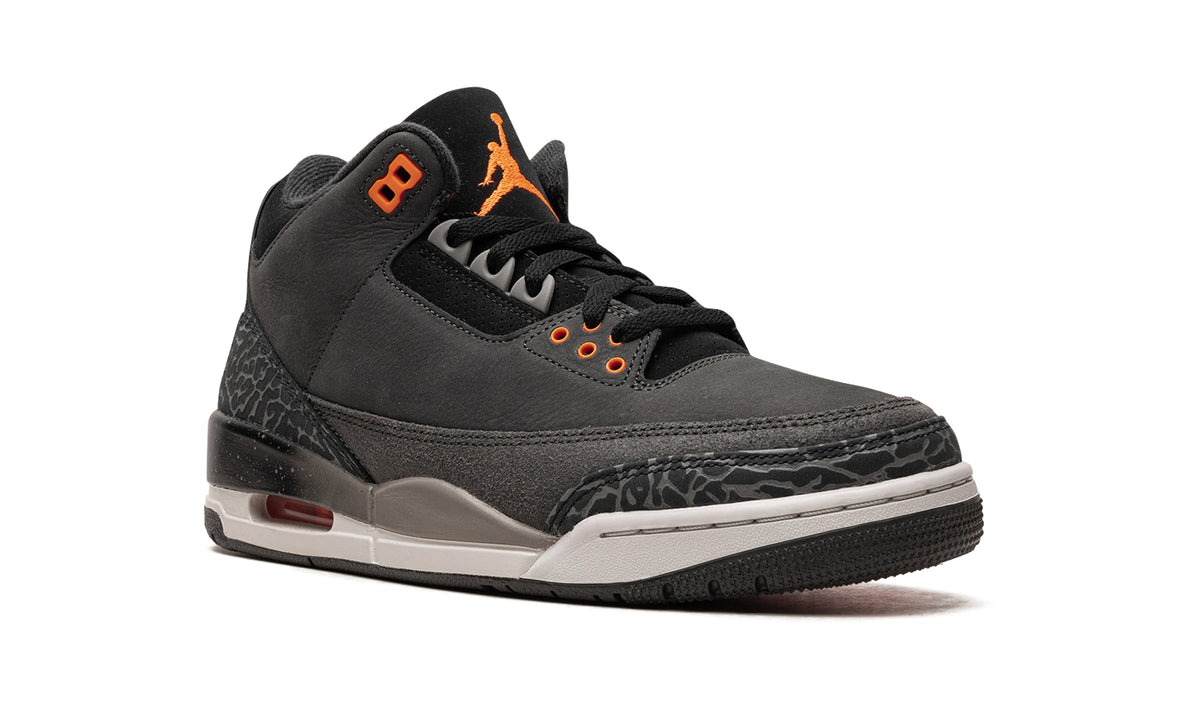Air Jordan 3 Retro Sneakers - Black and Charcoal with Orange Accents